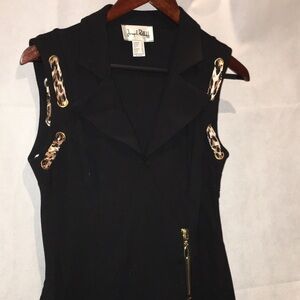 Joseph Ribkoff Black Sleeveless V-Neck Dress Leopard Print Accent | Size 6